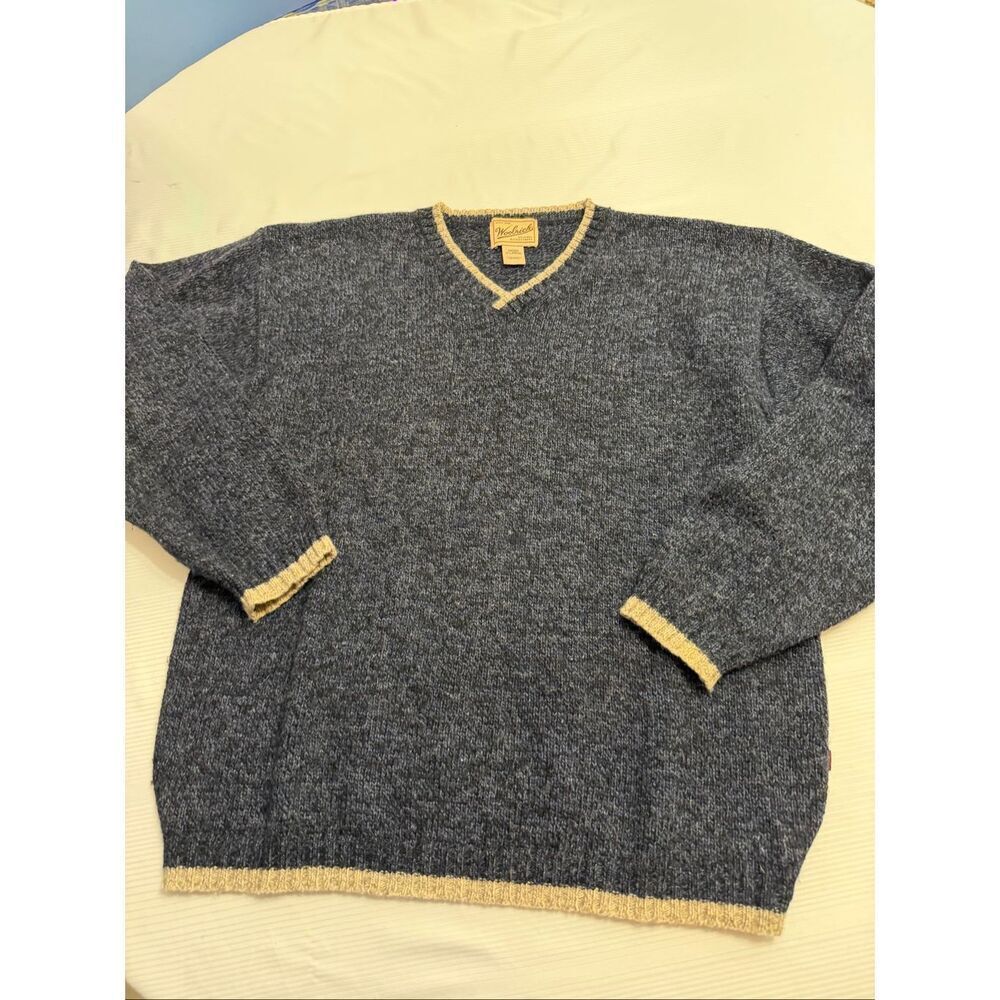 Woolrich Blue V-Neck Sweater with Cream Trim